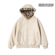 网图慎用座山雕荔枝纹双面穿PU皮豹加绒男女连帽棉衣PYM659P100，男装棉衣，电商A128