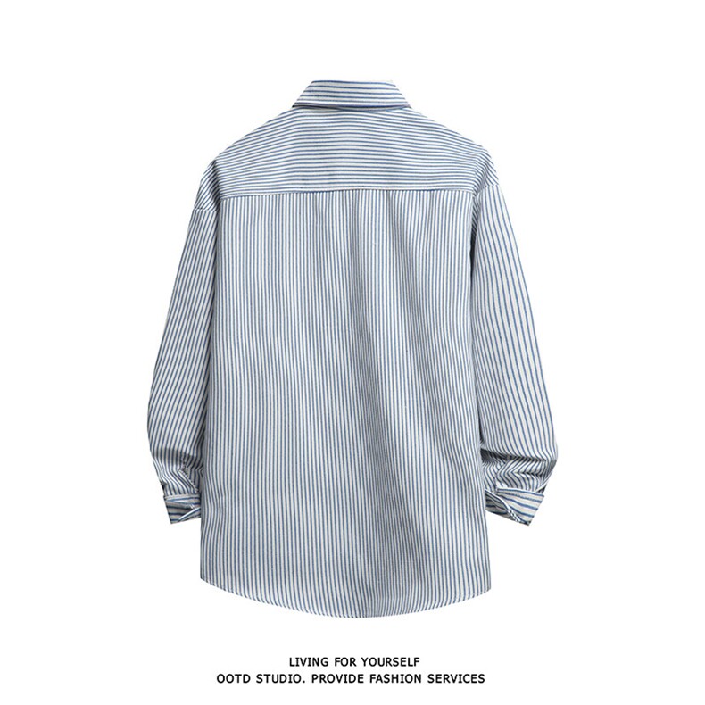 得物白底牛仔条纹衬衫长袖衬衣潮流宽松休闲外套CS017-P30,男装衬衫,星座301C-5