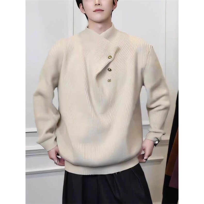 MA728-P65网图新中式高领不规则纽扣慵懒cleanfit风针织衫,男装针织衫/毛衣,星座1611A
