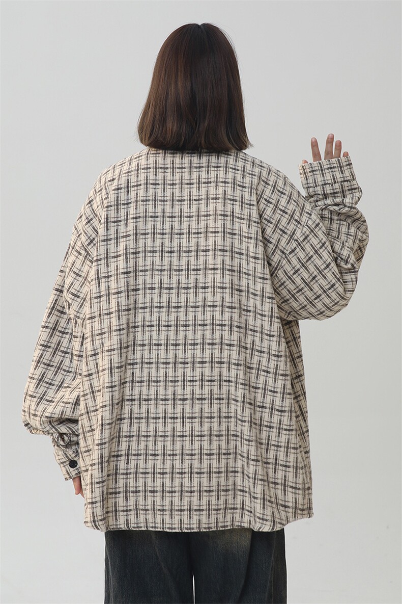 秋冬新款现货大码男女款毛呢格子加厚衬衫上衣225-2-CS709-P58,男装衬衫,星座225-2
