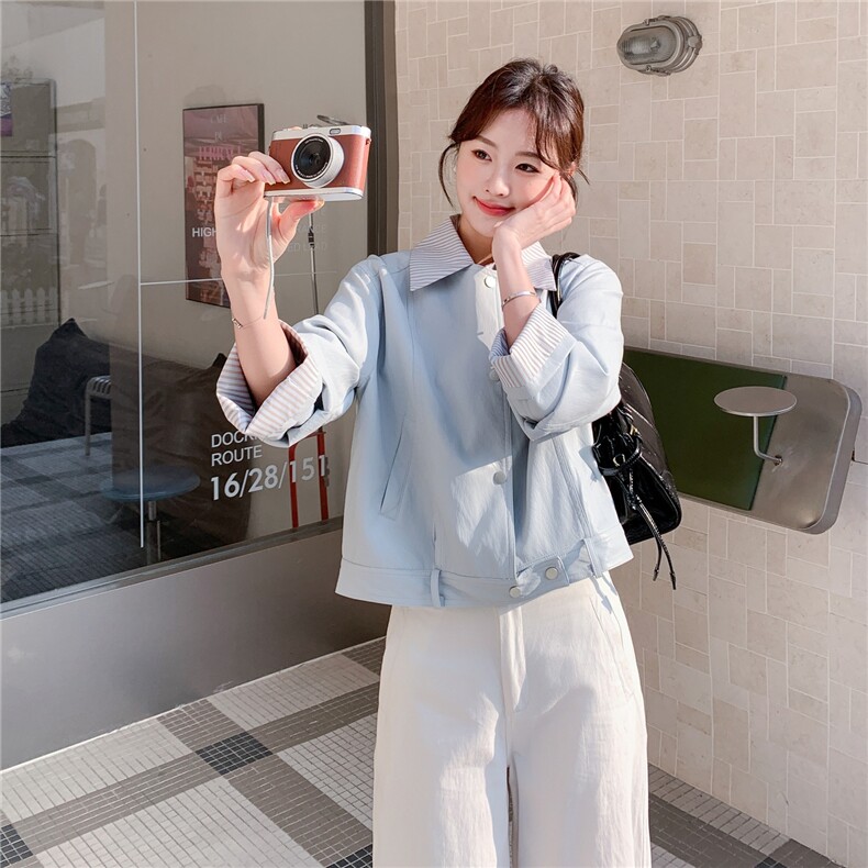 档口现货/条纹拼接假两件蛋白皮PU皮衣外套2C233-901-P160-K258,女装皮衣,2C233