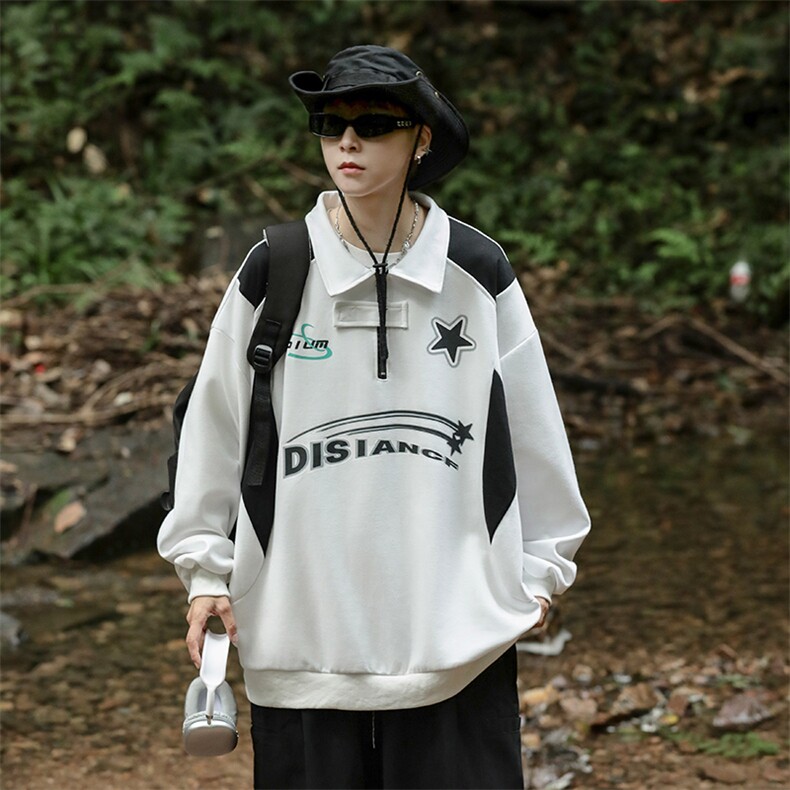 情侣套装翻领外套潮牌街头卫衣小众设计感机车服上衣W7812-P37,男装卫衣,星座512-3