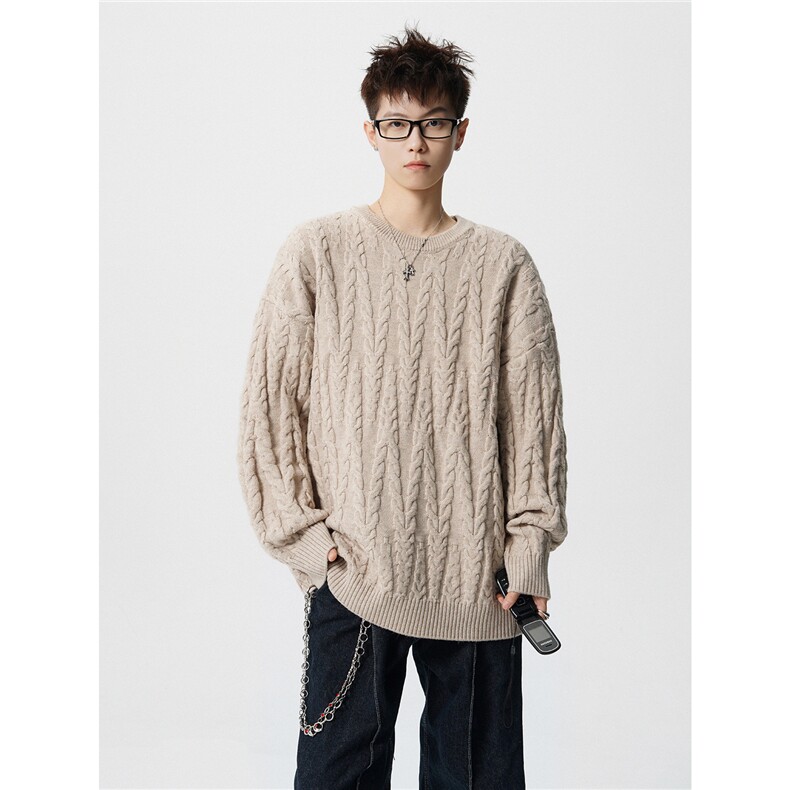 8XL-M麻花毛衣男休闲大码慵懒风情侣圆领针织衫线衣外套MY1512P65,男装针织衫/毛衣,电商B238