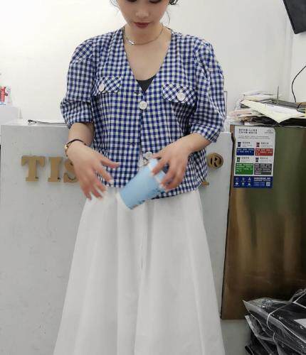 欧货格子两件套套装，女装职业装，媞默