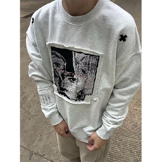 高街刺绣贴布白色长袖t恤女夏季2025慵懒风小众宽松上衣W1092，男装T恤，星座1116A（原606A-3）