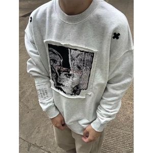 高街刺绣贴布白色长袖t恤女夏季2025慵懒风小众宽松上衣 W1092,男装T恤,星座1116A（原606A-3）