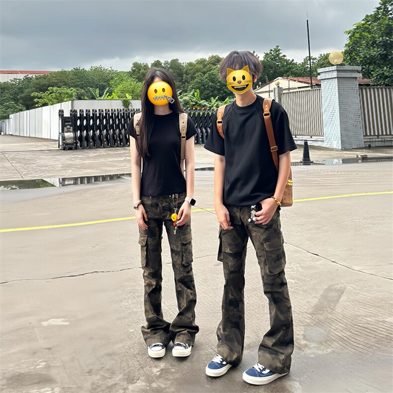 A2156TP45无差价-网图秋季美式复古迷彩微喇工装裤男vibe高街裤子,男装牛仔裤,电商B241