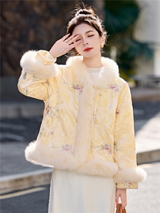 现货2025新中式气质优雅绣花真狐狸毛时尚减龄皮草90白鸭绒羽绒服图片