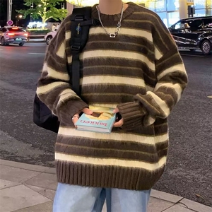 条纹针织衫男秋冬季宽松慵懒风毛衣美式复古痞帅上衣服Y5586-P50图片
