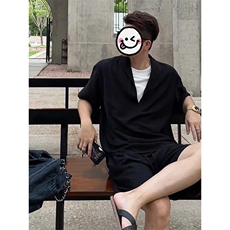(网图慎用）特批P58无差价假两件透气老钱风亚麻两件套装男TZ5355，男装休闲套装，电商A001