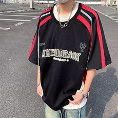 美式高街复古三杆潮牌短袖T恤男女宽松字母印花T恤HT134P35，男装T恤，星座1116-2