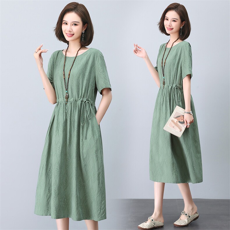 夏季棉麻连衣裙2025新款中年妈妈时尚休闲长裙气质减龄透气夏装服，女装连衣裙，依恋蒂丝