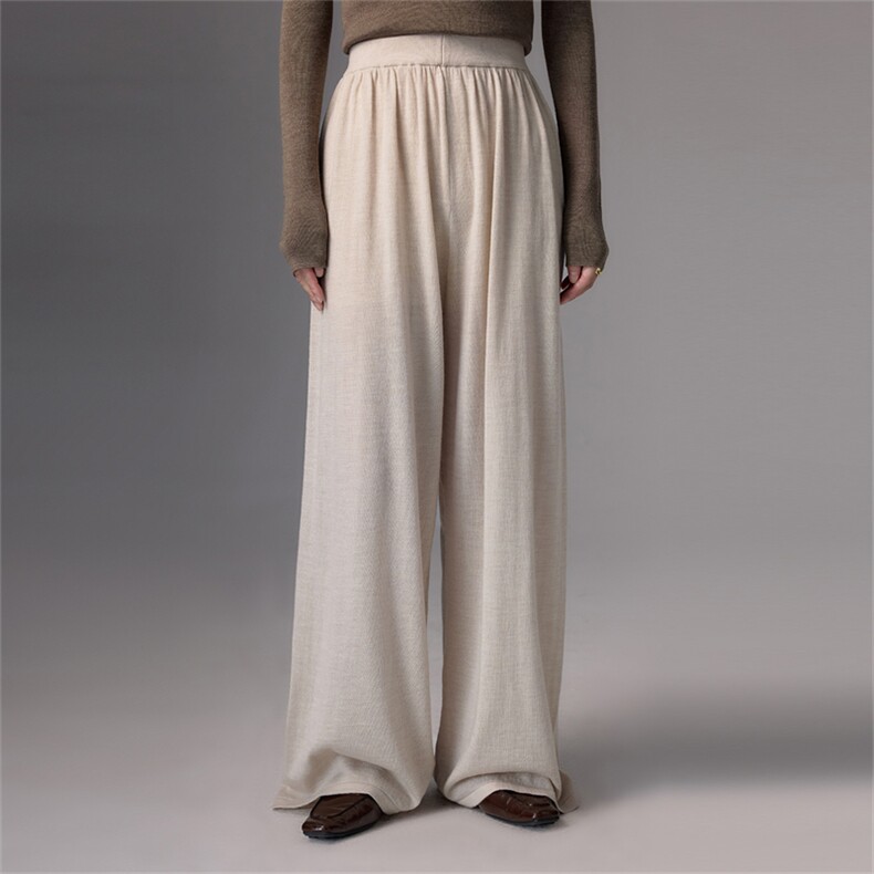 高腰精纺100纯羊毛针织阔腿裤女气质宽松休闲保暖长裤慵懒拖地裤，女装休闲裤，蚂蚁派对工厂直营店