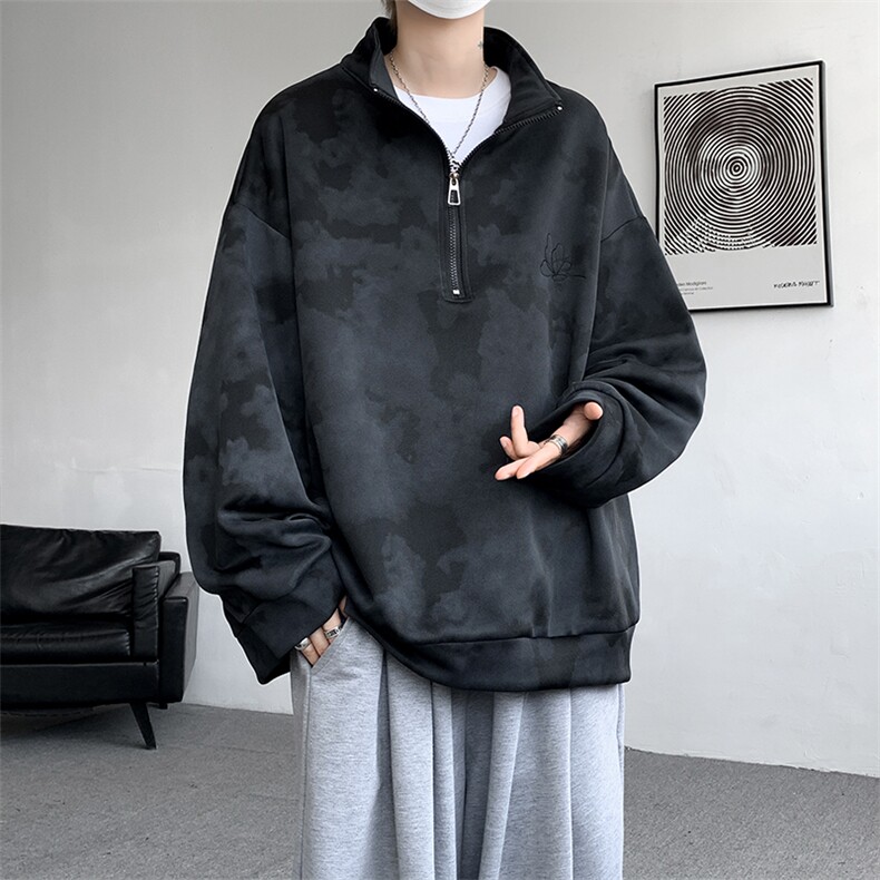 现货 WY10083-特P45 控88 新款面料扎染高品质宽松立领卫衣图片