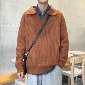秋款男毛衣V领波浪条纹针织衫打底外套M002P45