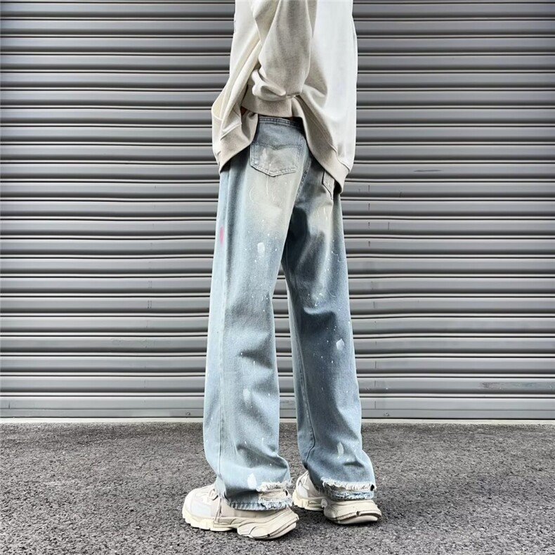 美式高街牛仔裤男韩版潮流涂鸦2024冬季ins直筒长裤RK1320-P45,男装牛仔裤,星座412-3