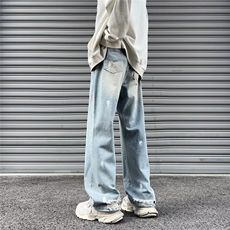 美式高街牛仔裤男韩版潮流涂鸦2024冬季ins直筒长裤RK1320-P45，男装牛仔裤，星座412-3