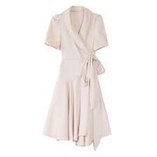 2023年夏季韩版通勤钉珠翻领中长款连衣裙，女装连衣裙，火爆靓佳人