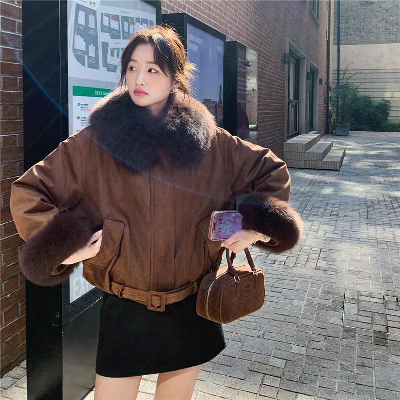 【新品】狐狸大毛领麂皮绒轻奢皮草90羽绒服5168-P450-K668,女装羽绒服,2C126