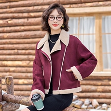 冬季加厚保暖皮毛一体外套女2024新款小个子短款羊羔毛机车服棉衣，女装短外套，慕依路