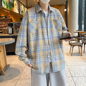 美式复古格子衬衫男春季情侣宽松百搭慵懒风长袖衬衣C0393-P40图片