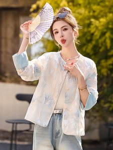 开春轻薄外套女2026夏新款超好看新中式国风小香风短款白色防晒衣图片