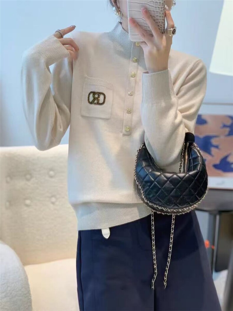 2025年秋季常规款通勤单件长袖R金扣半高套头，女装针织衫/毛衣，暖烁特种纱工厂店