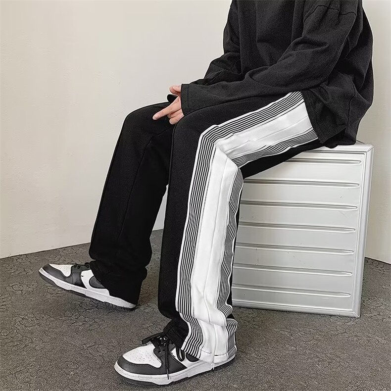 休闲裤男韩版潮拼色高街2023春秋新款ins宽松百搭直筒裤K3415-P30图片
