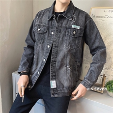 JK820-P85-现货店主风牛仔夹克肥仔量足破洞印花大码，男装夹克，星座103A