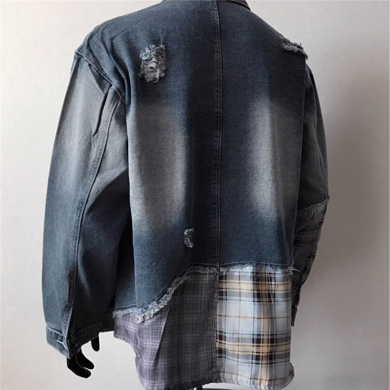 2582-P702025春季新款小众设计感提花拼接长袖牛仔外套,男装工装外套,电商B323A