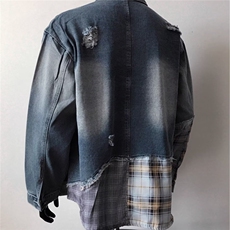 2582-P702025春季新款小众设计感提花拼接长袖牛仔外套，男装工装外套，电商B323A