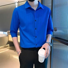 夏季冰丝短袖衬衫男潮流修身半袖寸衫五分袖潮牌中袖衬衣CS001，男装衬衫，星座1116A-2（原606A-1）