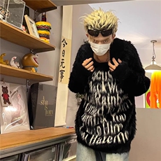 美式复古字母提花连帽毛衣男女高街宽松休闲情侣针织衫MY142-P49，男装针织衫/毛衣，星座208-5