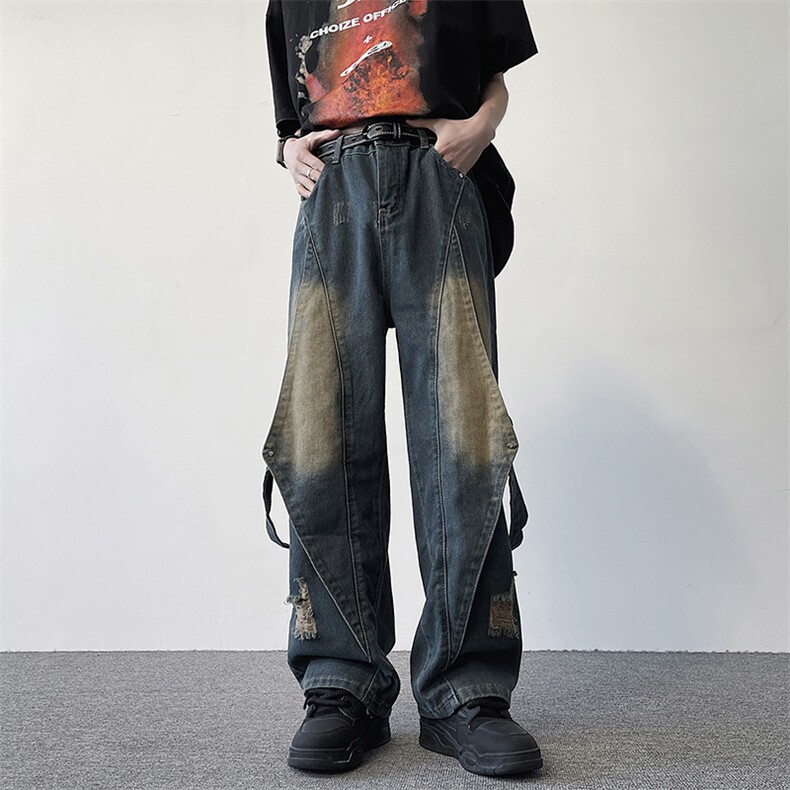 217-2-K24303-P65美式高街渐变色水洗牛仔裤男工装休闲裤,男装牛仔裤,星座217-2