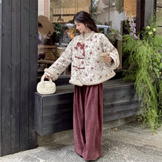 新中式风印花羽绒服两件套女加厚阔腿裤，女装羽绒服，2C120