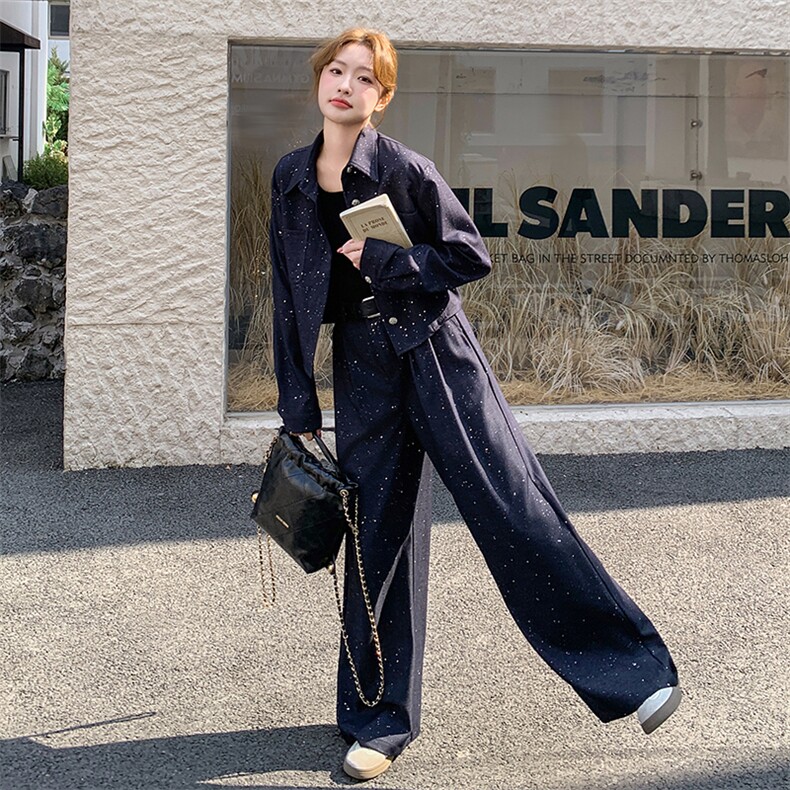 新款撒银衬衫领上衣+阔腿裤两件套腰带2C050-1225-P175K258,女装套装/套裙,2C050