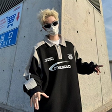 POLO衫男女韩版潮流字母长袖宽松2026春季ins卫衣外套WB311-P43，男装卫衣，星座412-2