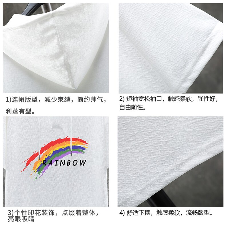 LD54064-P45连帽短袖t恤男大码胖子带帽五分袖中袖展架,男装T恤,电商A040A