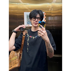 万针全刺绣工艺抖音得物高品质260克重磅纯棉双纱美式高街短袖T恤，男装T恤，电商A486-1