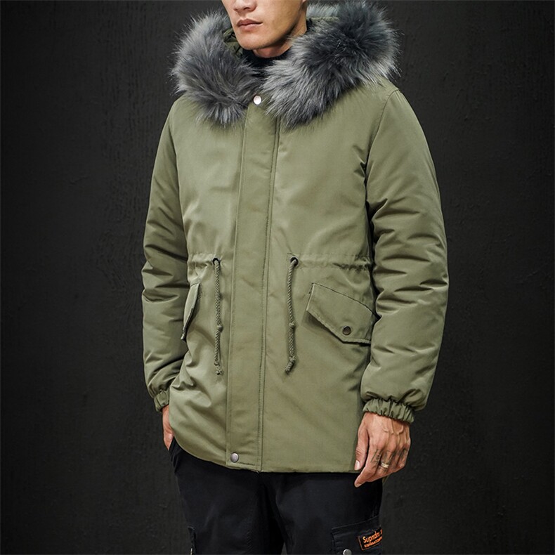 2019冬新日系大码男腰部抽绳中长款大毛领加厚棉衣M730-P130,男装棉衣,电商A001