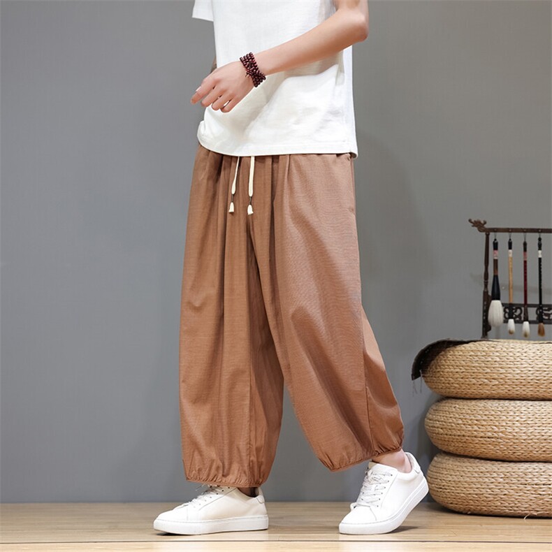 九分裤男夏季小脚哈伦裤宽松大码风棉麻休闲阔腿灯笼裤子WK23，男装休闲裤，星座219