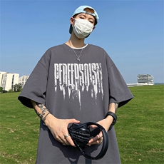 240G重磅美式印花纯棉大码宽松休闲短袖T恤T320-P25控38，男装T恤，电商B219A