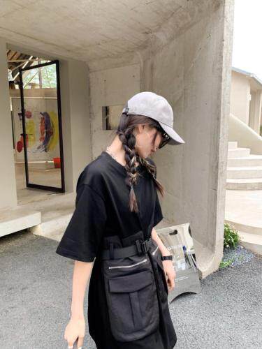 双口袋拼接连衣裙带腰带，女装连衣裙，Queena PHoebe