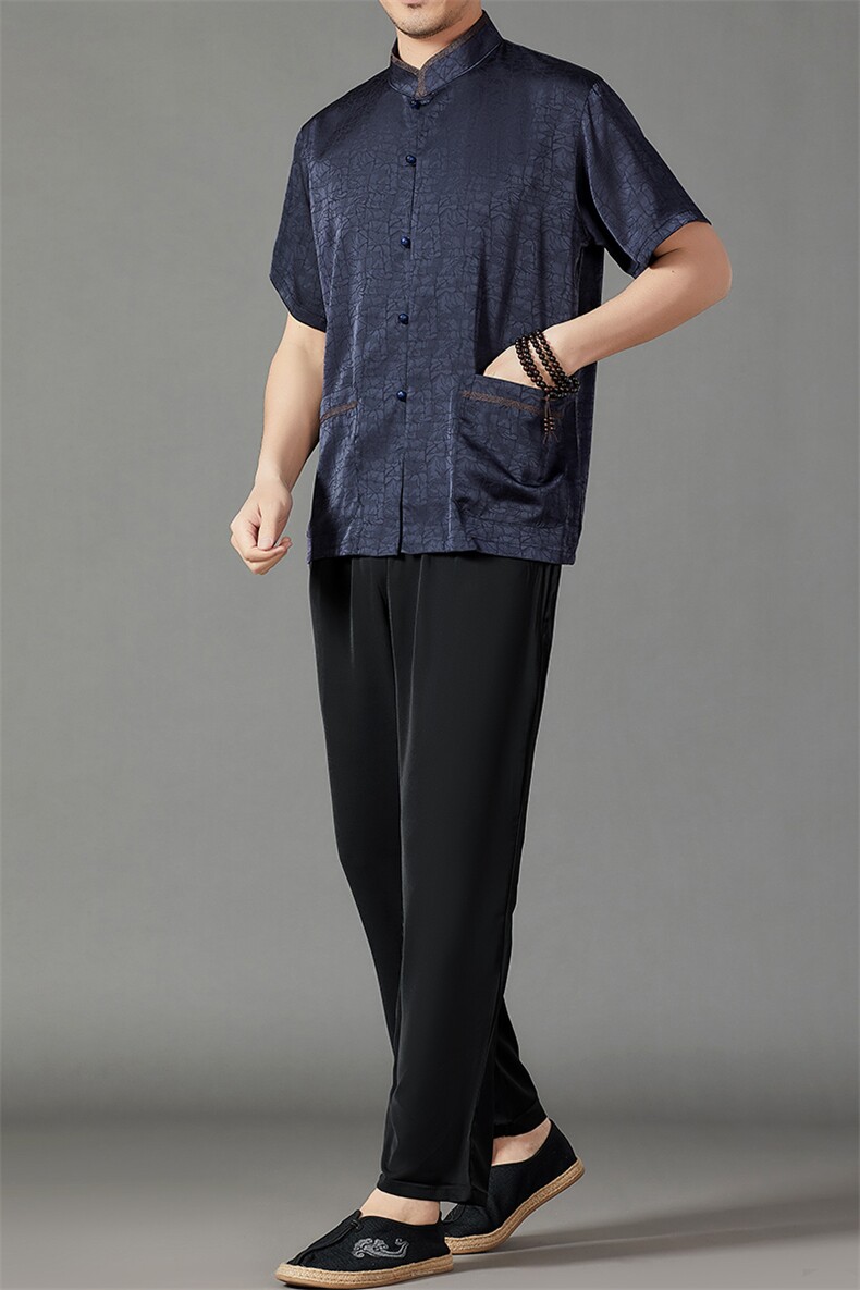 2026夏季薄款高端风中式短袖衬衫套装唐装汉服HL23807-P108,男装休闲套装,星座1105-3