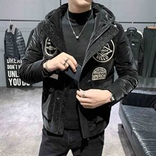 店主风冬季保暖羽绒服绣标装饰连帽男士保暖外套C301B-YR02，男装羽绒服，电商C301B