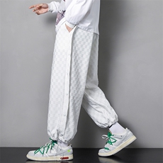 日系格子提花潮流休闲夏季新品男装个性百搭阔腿裤XD8807-P60，男装休闲裤，星座717