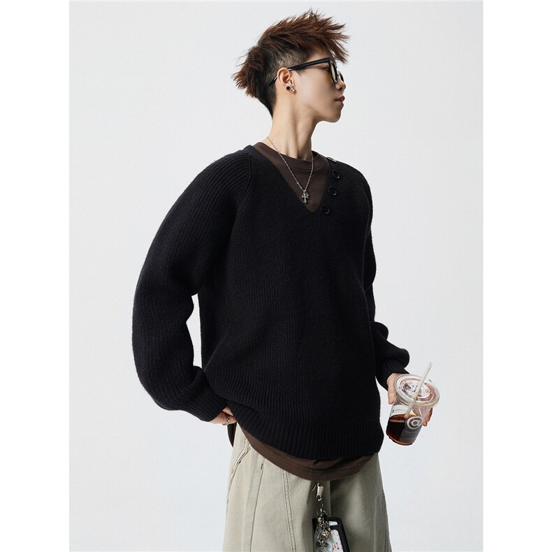 8826-P452025年冬季新款休闲毛衣男士时尚围巾领长袖宽松针织衫，男装针织衫/毛衣，电商A113