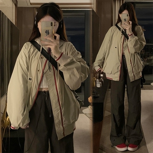 2024新款港风美式ins潮流宽松百搭连帽风衣夹克外套女 JK1263-P85图片