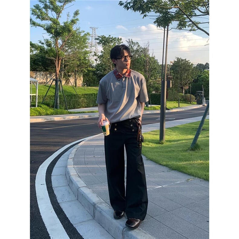设计感排扣垂感西装裤男宽松阔腿直筒休闲裤潮牌春秋长裤,男装西服套装,四季星座505