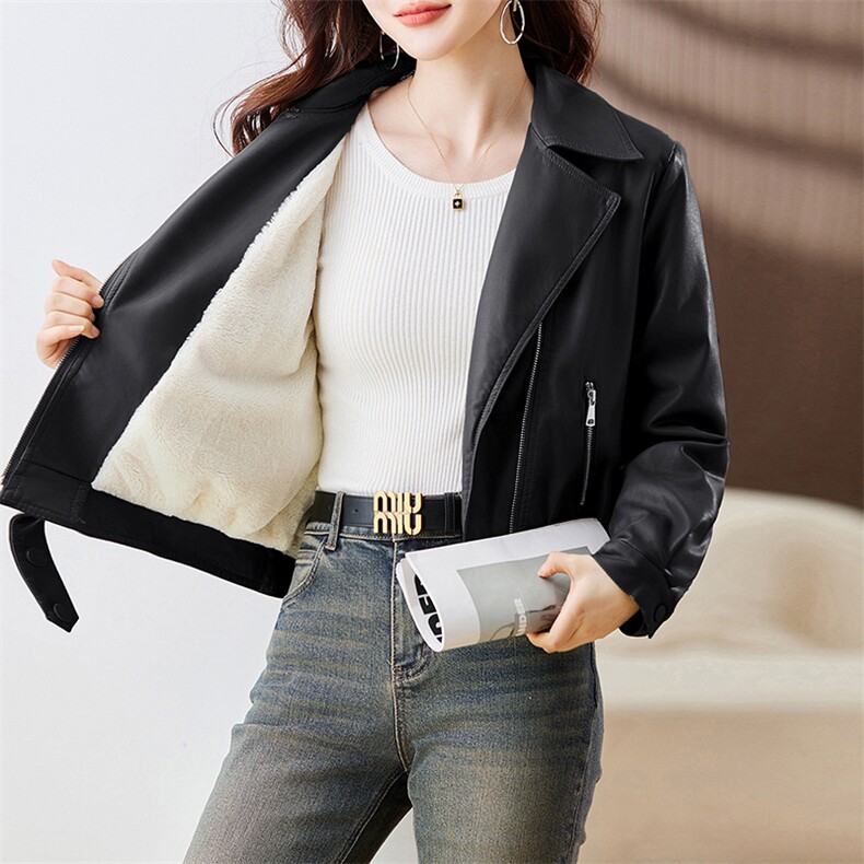 欧货皮衣外套女西装领机车服女士2023秋季新款pu皮夹克短款上衣潮,女装皮衣,江南女神